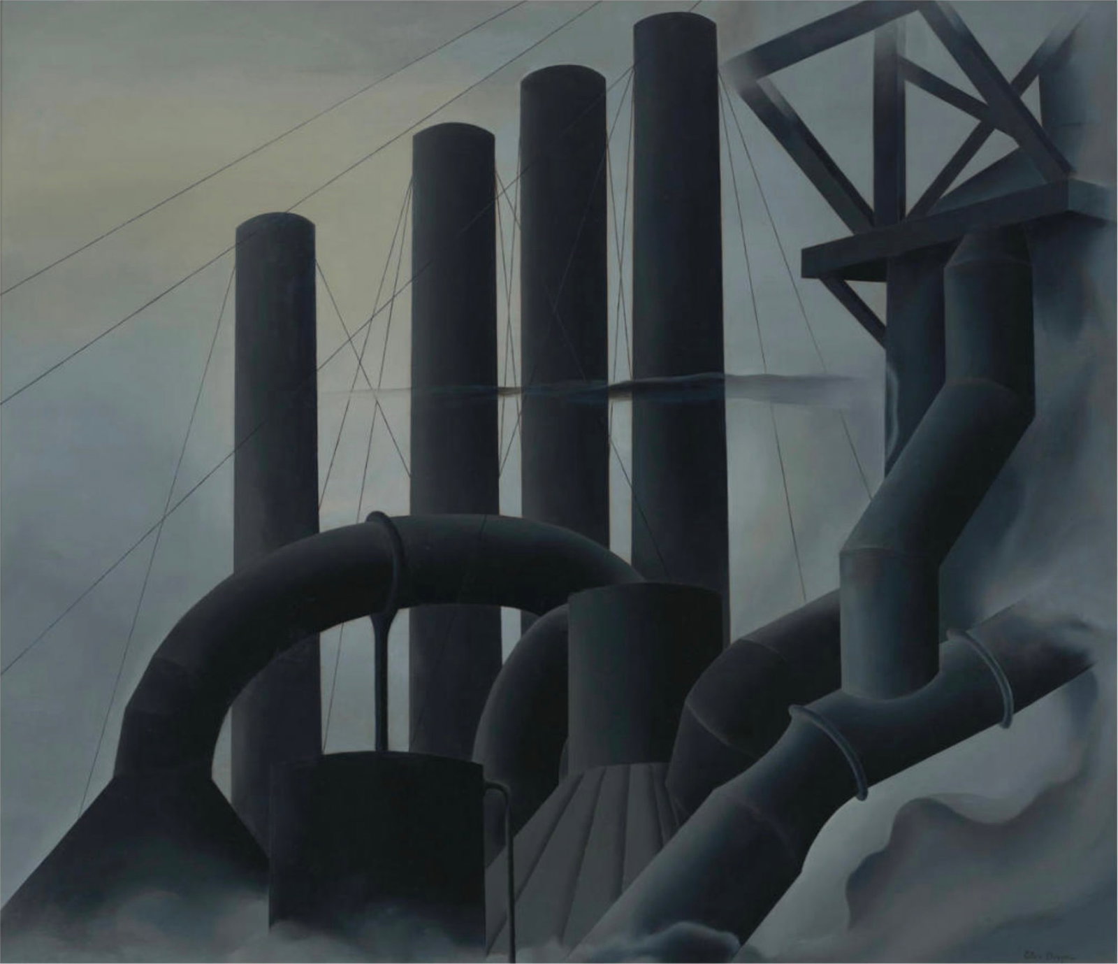 Elsie Driggs "Pittsburgh, 1927" Print: Elsie Driggs was an American painter associated with the Precisionist movement, known for her depictions of industrial landscapes that emphasized geometric forms and the monumental scale of industrial