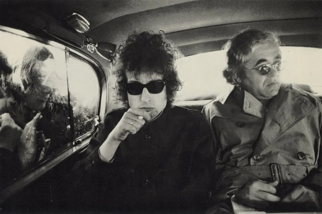 Barry Feinstein "Bob Dylan, Albert Grossman, 1965": Measures: 8 x 5 1/3 inches print and mounted