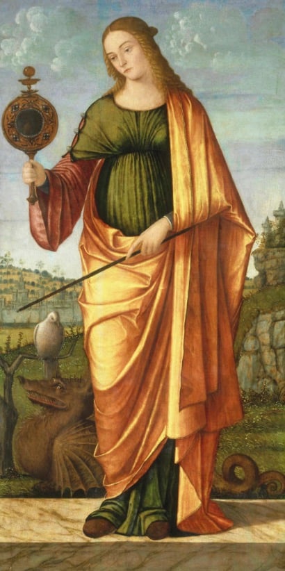 Vittore Carpaccio "Prudence, CA, 1525" Print: Vittore Carpaccio was an Italian painter of the Venetian Renaissance who lived from around 1465 to 1525. He was born in Venice, Italy, and little is known about his early life and training. Carpaccio