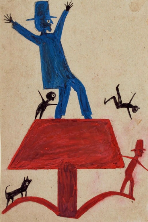Bill Traylor "Untitled, 1939" Print: Bill Traylor was an African-American self-taught artist known for his unique and expressive artwork. He was born into slavery around 1853 in Alabama, and he began creating art in his late 80s, during