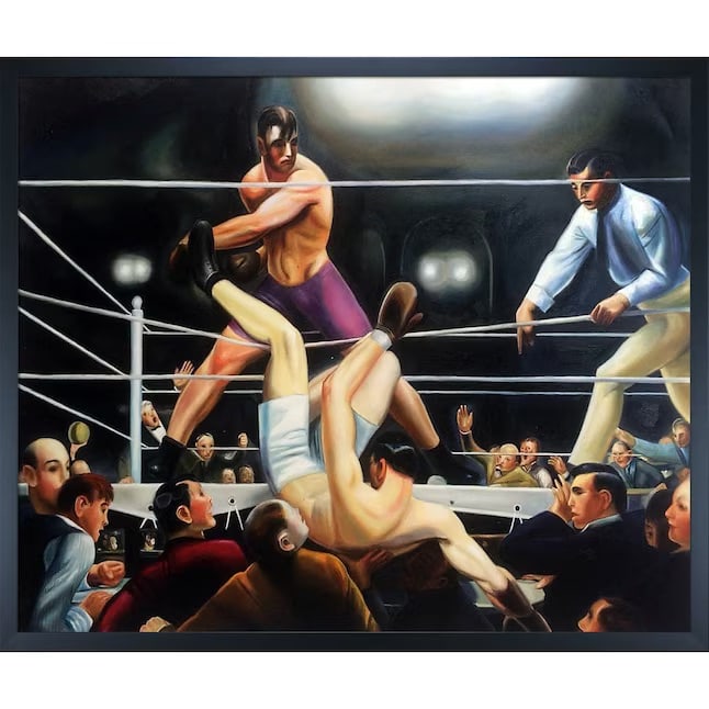 George Wesley Bellows "Heavyweight Championship, 1923" Painting: George Wesley Bellows (1882-1925) was an American painter and lithographer known for his dynamic and powerful depictions of urban life, sporting events, and the American landscape. He was born on Augu