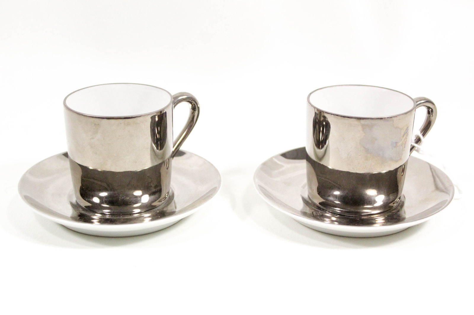 Georg Jensen silver on white demitasse espresso cups. Two cups and saucers (1 of 8)