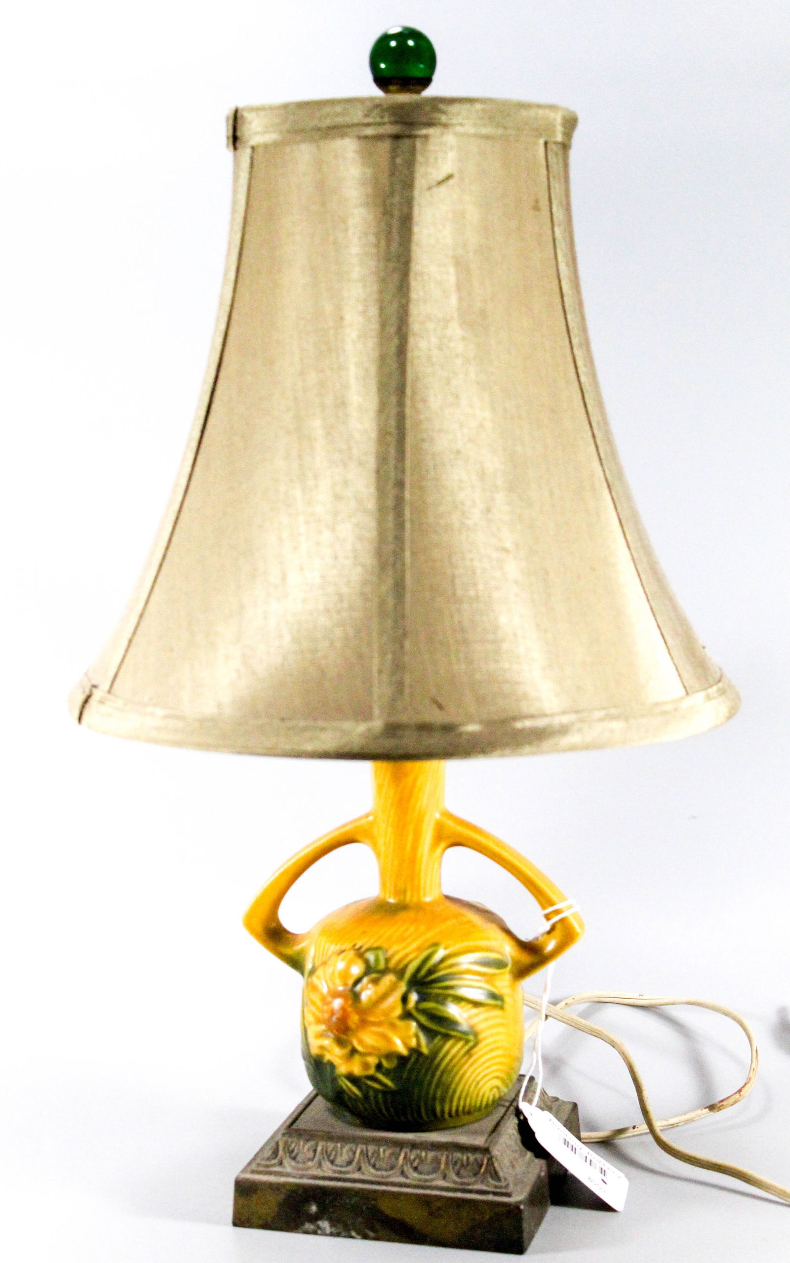 Table lamp fashioned out of Vintage Roseville pottery peony bud vase (1 of 7)