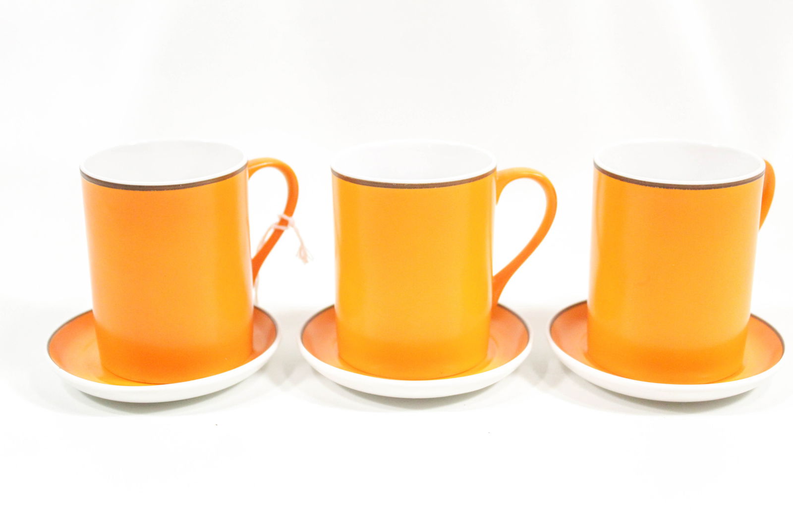 Lagardo Tackett for Schmid orange porcelain espresso cups and saucers. 3 cups with saucers (1 of 7)
