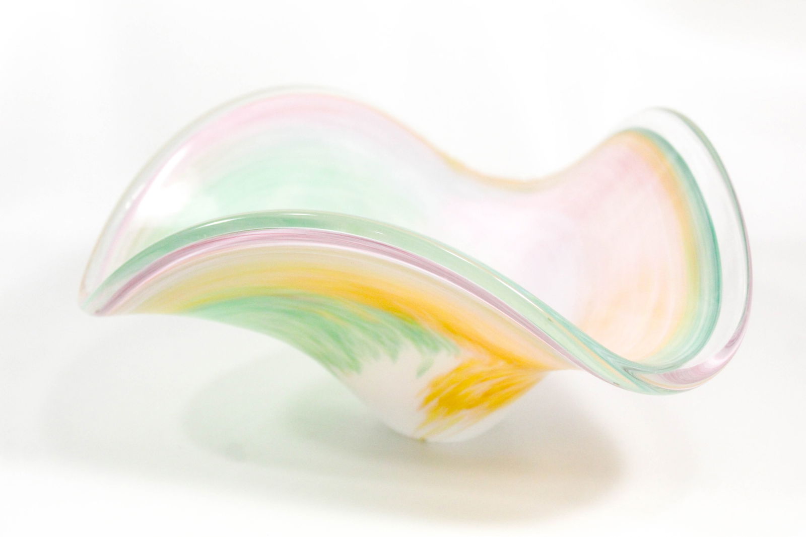 Vintage Murano style glass triangle shaped centerpiece bowl. Pastel swirl pattern. (1 of 7)