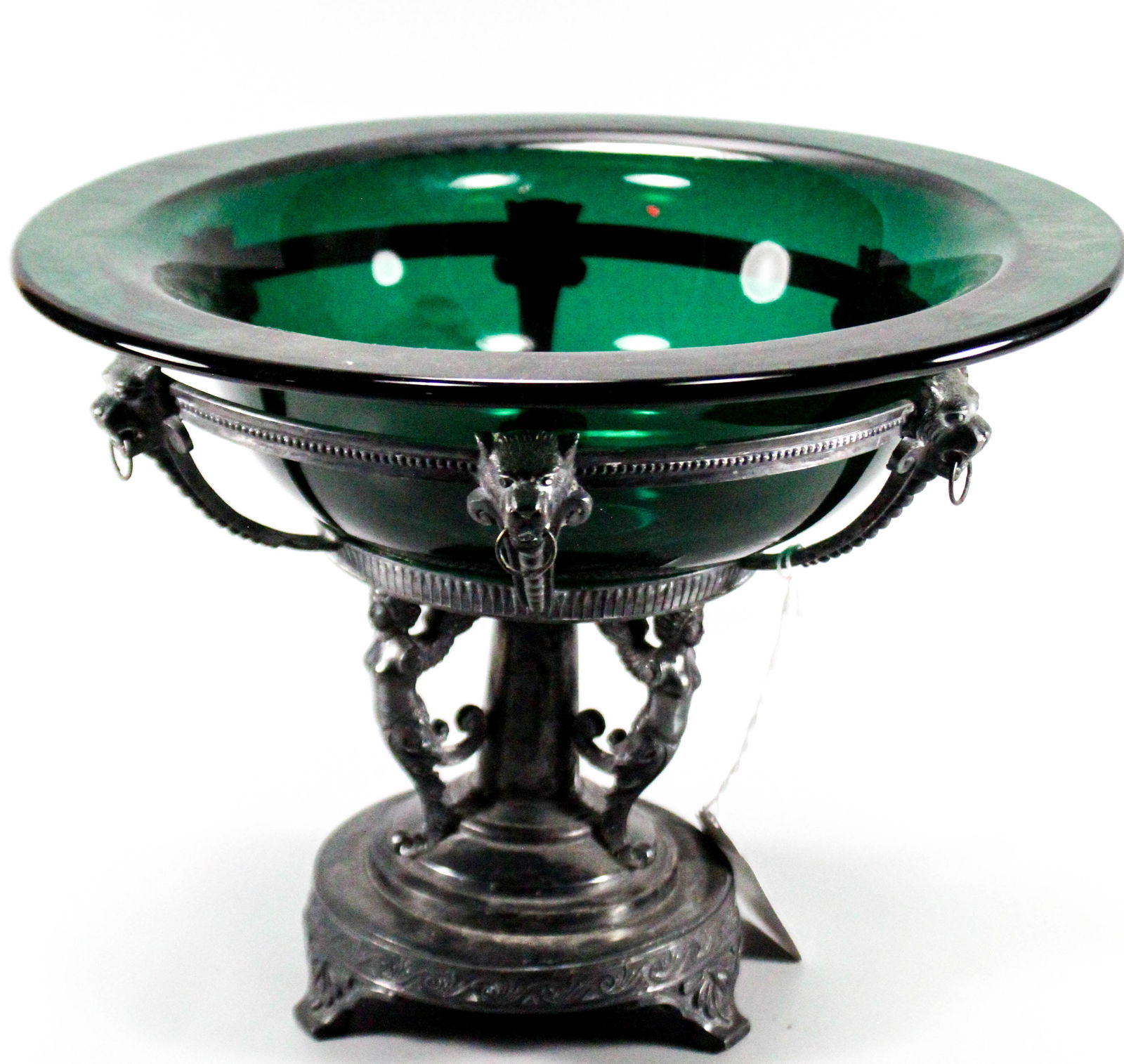 Green centerpiece bowl with cherubs and wolf head stand. Marked "Meridan B Company 38". (1 of 14)