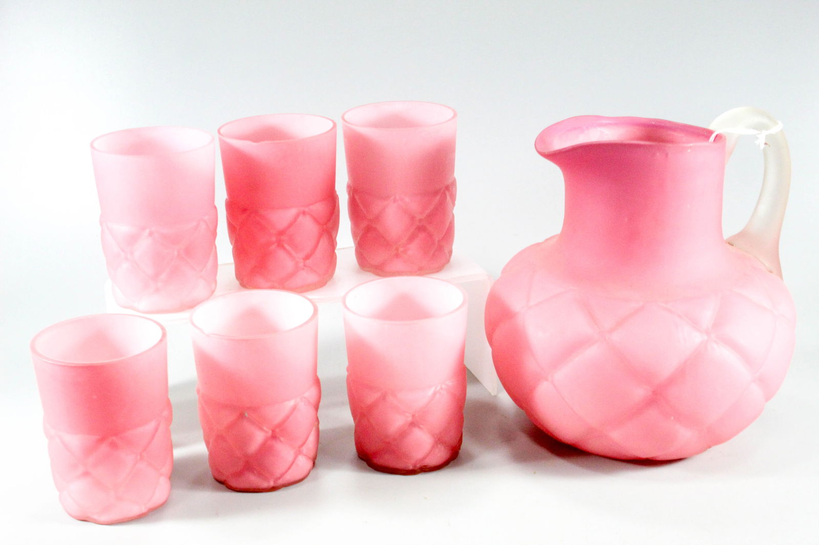 Florette pressed glass pitcher and six glasses from Consolidated Lamp and Glass Company. (1 of 9)