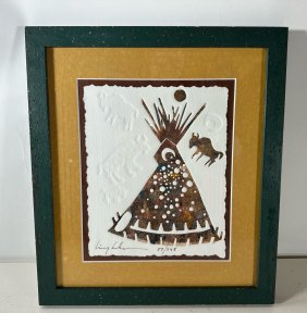Framed, Vintage, Native American Color Pressed Paper Art