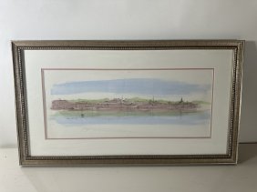 Watercolor Painting of Downtown Newport, RI signed Richard Grosvenor