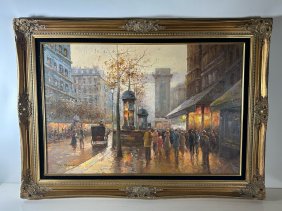 Painting of Paris Street Scene signed T. E. Pencke