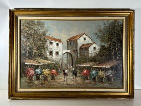 Painting of a Flower Market signed I. Costello