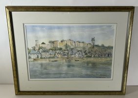 Painting of The Chateaux Chinon on the banks of the River Vienne