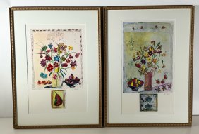 Pair of Original Colored Wtchings by B. Guy