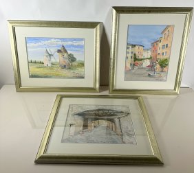 Trio of Watercolors by Michael Duffett of European Scenes