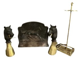 Vintage Brass and Cast Iron Fireplace Tools with Horse Theme