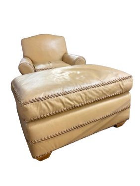 Custom Whipstitch Arm Chair and Ottoman