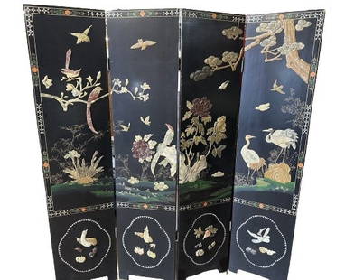 Antique Chinese Cormandel Screen Room Divider: Four paneled antique Chinese room divider.4 Panel - each panel is 16" wide x 72H