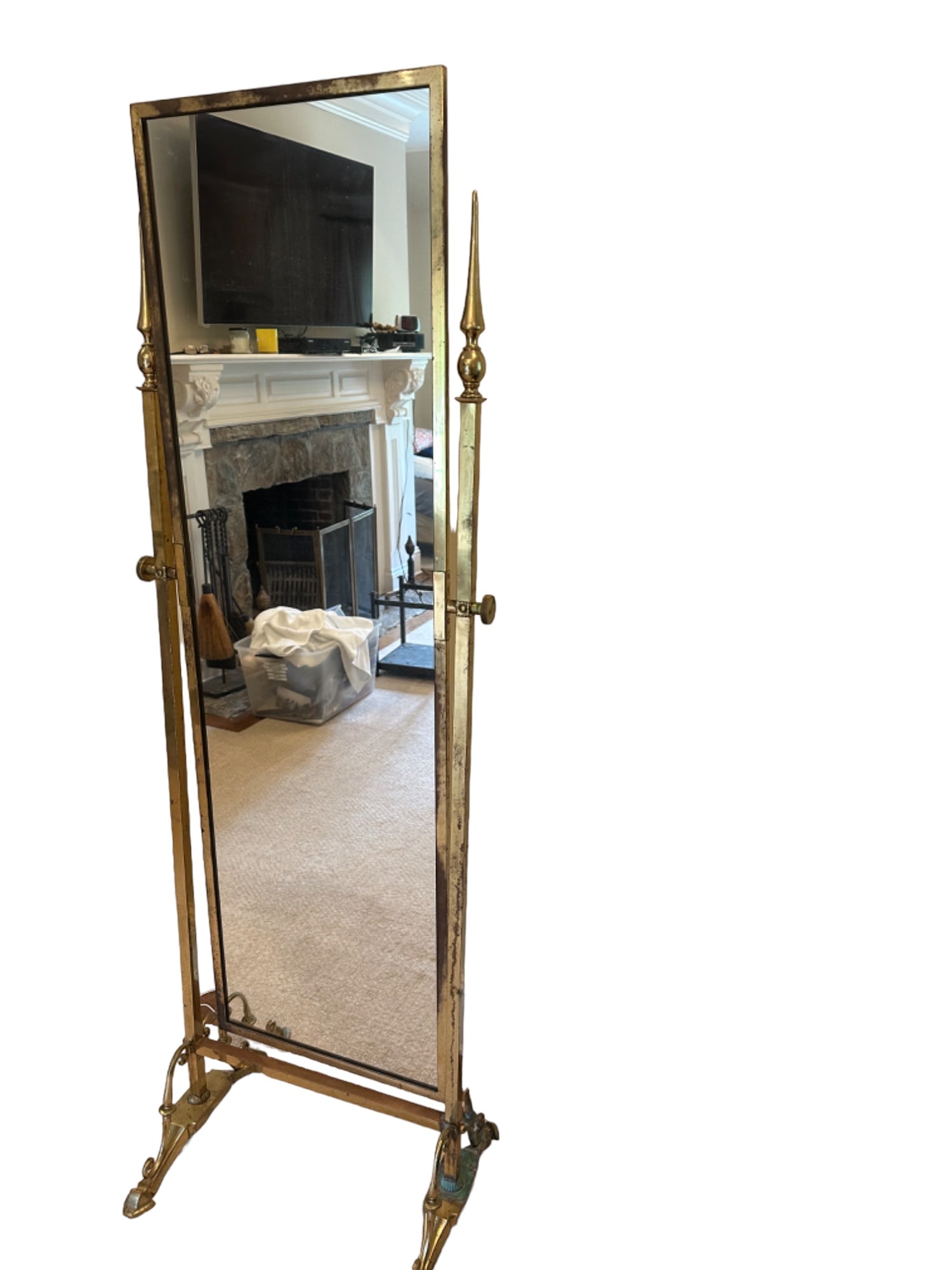 Vintage Belvair Mirror: Vintage Belvair Brass Art Deco Standing Floor Mirror20 x 70
