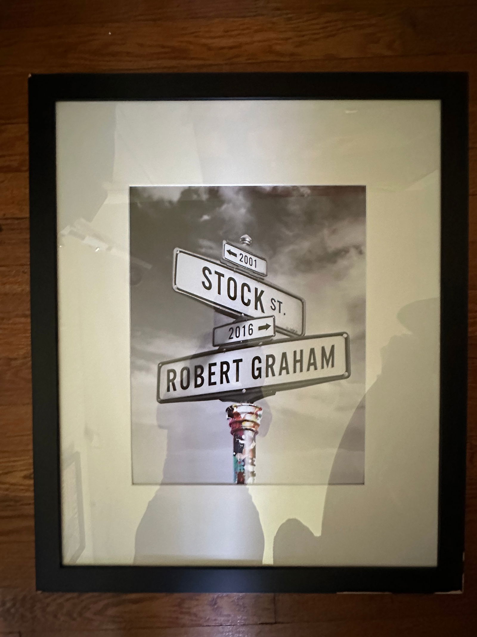 Robert (Graham) Stock Road Sign Art: One of a kind18 w x 24 Hedge of frame has chips