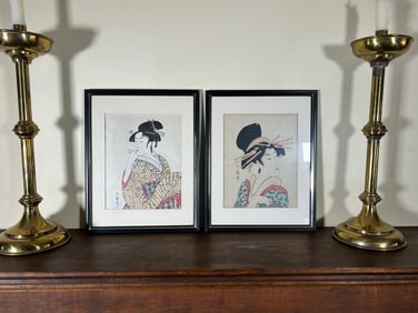 Pair of Japanese Woodcut Prints of Geishas,