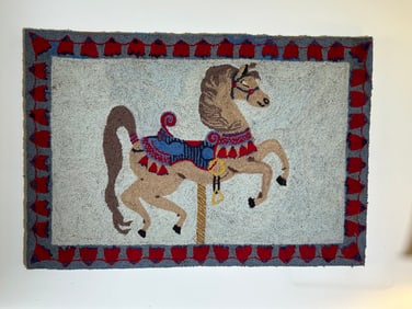 Hand Knotted Wool Carousel Pony Wall hanging