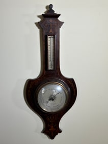 19th Century English Oak Barometer and Thermometer