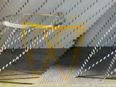 Vintage Mid-century Gold Framed Glass Top End Table