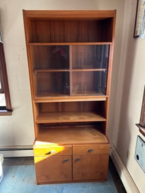 BIF Korea Teak Veneer Mid-century Shelving Unit/Display Case with sliding glass panels