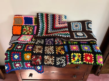 Set of Vintage Hand Crocheted Afghans and Throw Blankets