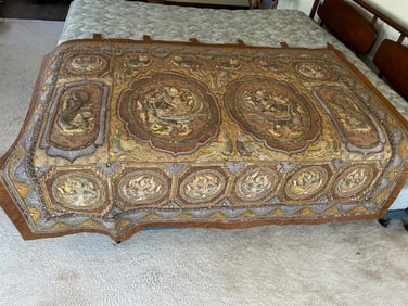 Early to Mid Century Burmese Kalaga Tapestry Textile with Gold Threads and Beads