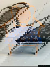 Plantation Style Wood and Rattan Armchair