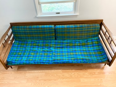 Vintage Mid Century Sofa in Blue & Green Plaid