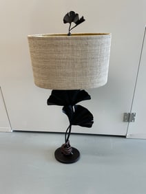Chehoma Black Ginkgo Leaf Table Lamp with Linen Shade