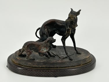Antique Bronze P. J. Mene Sculpture Whippet & King Charles Spaniel Dogs
