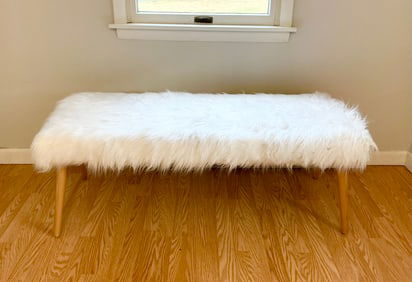 Modern White Faux Fur Bench or Ottoman