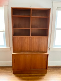 Danish Modern Teak Wall Cabinet with Flip-open Desk