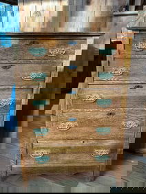 Vintage Medium Tone Oak High Boy Dresser