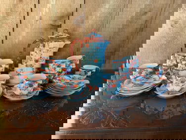 Vintage Japanese Tea Pot and Kutani Porcelain Teacups & Saucers - Set of 24