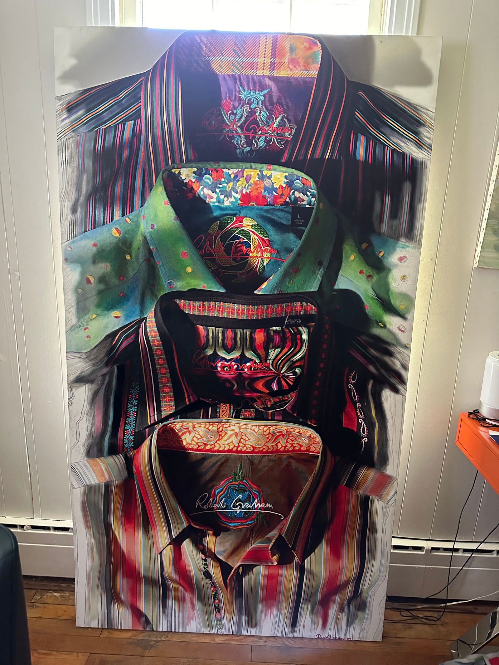 Large Artwork - Robert Graham: This piece was painted for the Robert Graham Showroom in NYC in the80's before he sold the business. Set on a large thick board, this Robert Graham Poster was used in his showroom in NYC in the 80's -