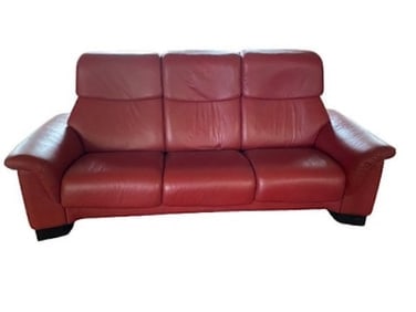 Vintage Ekornes Stressless Red Leather Sofa
