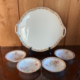 Limoges France Platter with handles and B&H Limoges Four Dessert Bowls
