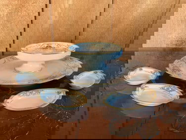 Vintage Nippon Hand-painted Porcelain Chip & Dip Serving Plate and 4 Snack Bowls