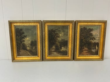 Set of 3 Oil on Canvas Landscapes by J. Lewis