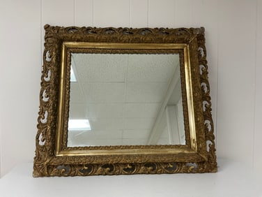 Antique Acanthus Leaf Gilt Wood Reticulated Framed Mirror