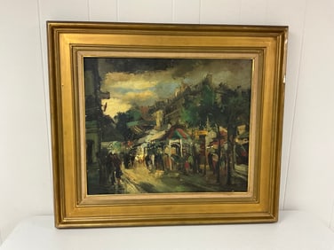 Oil on Canvas Paris Street Scene by Jean Faber