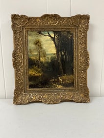 Oil on Canvas Landscape Painting of Geese by a River Unsigned