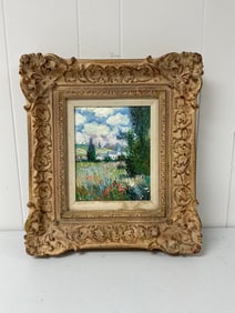 Oil on Canvas Landscape with Poppies, Signed Artist Unknown