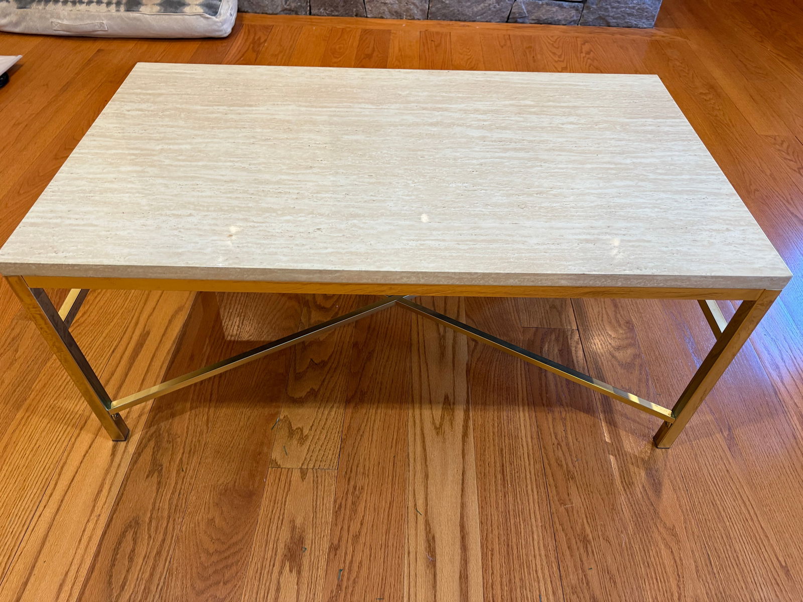 Team Trading Company Coffee Table: Marble top coffee table with gold trim legs42x24x18