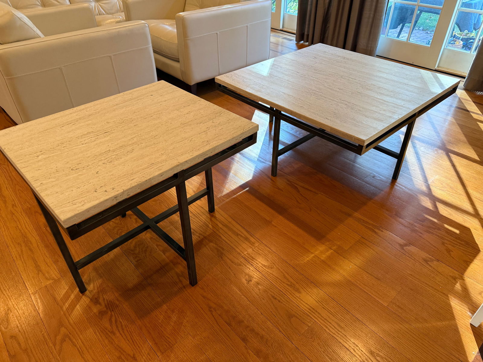 Coffee Table & End Table Set with Metal Base: Heavy and solid marble top coffee and end tableCoffee Table 40x18End Table 37x35