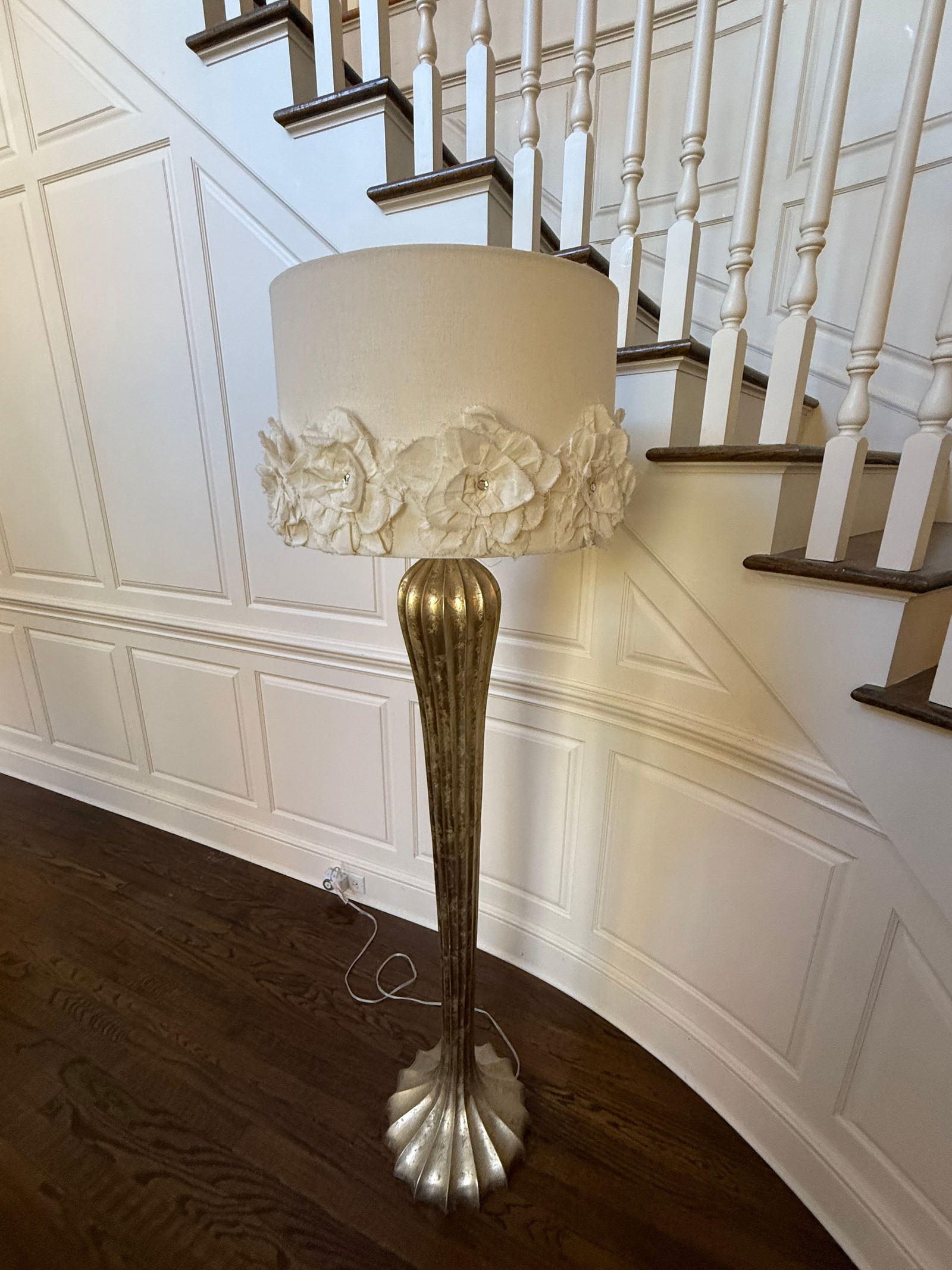 Pier One Gold and White Floral Floor Lamp (1 of 6)